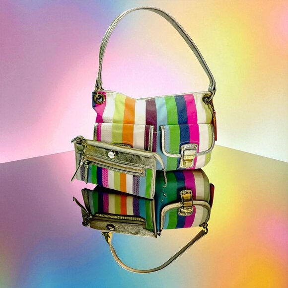 COACH Poppy Legacy multicolor sequin striped Hippie bag & wallet - Picture 6 of 15